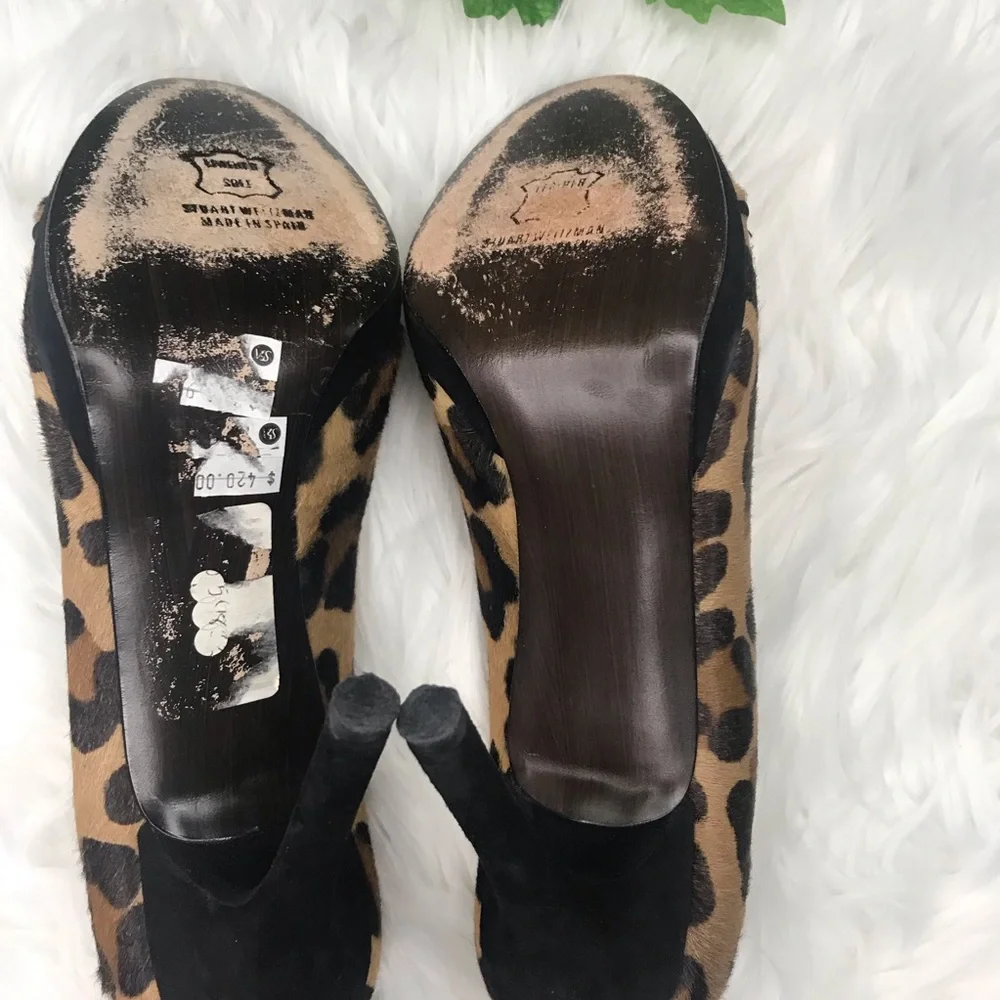 Stuart Weitzman Leopard Calf Hair Peep Toe Pumps size 10